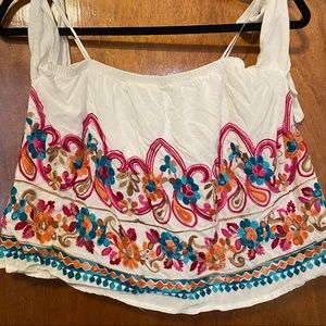 White Aztec Design Crop Top